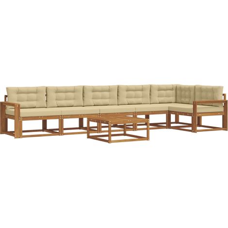 Conjunto de sofás de exterior con cojín 7 pcs Natural y Beige vidaXL