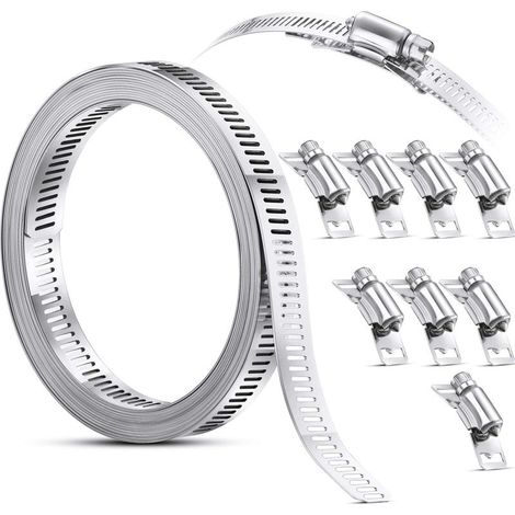 Serre-joints à tuyauxCollier de Serrage Collier à Vis sans Fin en Acier, Sangle Collier de Serrage avec Attaches, Pinces en Acier Inoxydable 304 Collier de Serrage de Tuyau Réglable à Vis (9 Pièces, 1 (1/5)