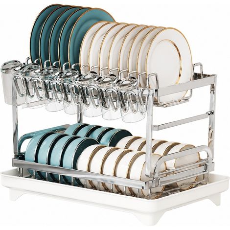 Égouttoir pliable avec panier d'égouttage, argenté, configuration standard, acier au carbone, pour évier de comptoir (1/4)