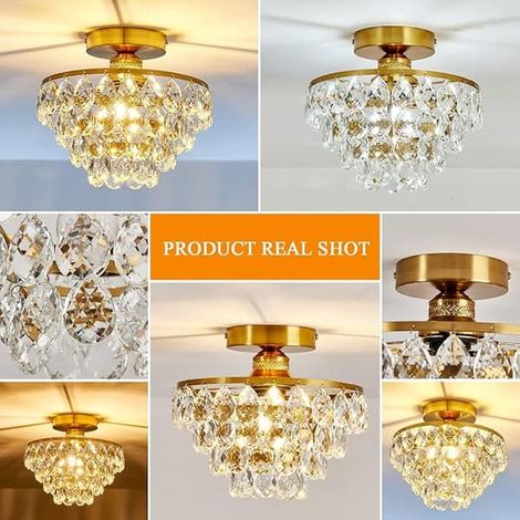 Lustre rétro en cristal doré pour salon, chambre, entrée, éclairage simple pour la maison. (1/4)