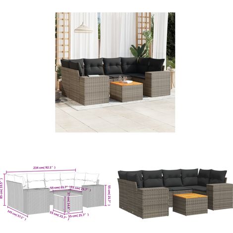 Salon de jardin avec coussins 7 pcs gris résine tressée - Ensemble Salon De Jardin - Salon De Jardin Extérieur - Meuble De Jardin - Mobilier De Jardin - Résine Tressée - Home & Living (1/3)