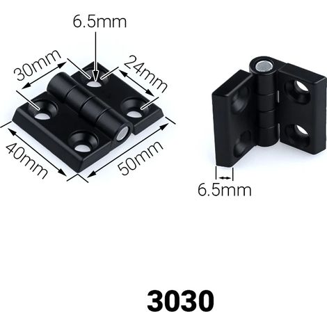 Charnières à paumelles (3030 Noir (10 pièces)) en alliage de zinc pour portes, compatibles avec les profilés en aluminium 4545, les meubles et les armoires électriques. (1/5)