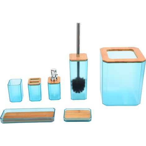 Lot de 7 accessoires de salle de bain en bambou, porte-savon et porte-brosse à dents pour maison hôtel vert (1/5)