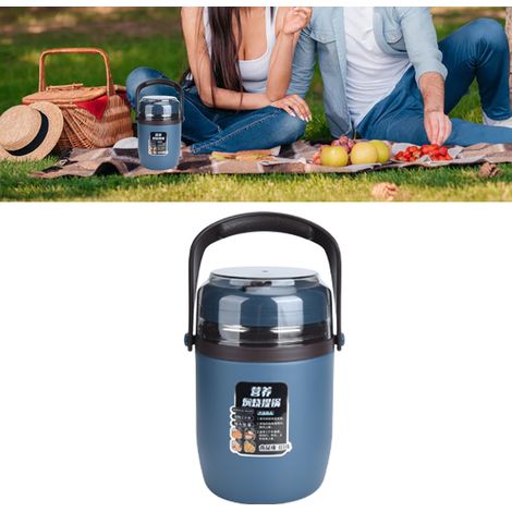 Bocal alimentaire isotherme à trois couches pour adultes/employés de bureau, boîte à lunch isotherme sous vide en acier inoxydable 304, seau isotherme extra-long multicouche, bleu étoilé. (1/5)