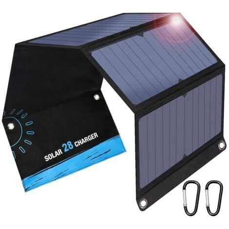 28W Chargeur Solaire Pliable avec 2 USB C + 1 USB A Ports(5V/4,8A au Total) Panneau Solaire Portable Imperméable IP44 Compatible avec iPhone, iPad, Samsung, Huawei, Xiaomi, pour Voyage Urgence (1/4)