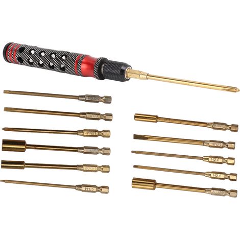 Kit 12 embouts tournevis pour réparation RC, têtes amovibles avec manche rouge, pour drones et voitures miniatures (1/5)