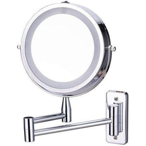 Wandspiegel, LED-beleuchteter Neigespiegel, doppelseitig transparent, mehrfach drehbar, per Touch dimmbar, teleskopisch faltbar, Chrom-Finish für Badezimmer, Hotel - RW Repellent für (1/5)