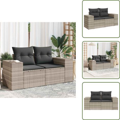 vidaXL Gartensofa mit Kissen 2-Sitzer Hellgrau Poly Rattan (1/5)