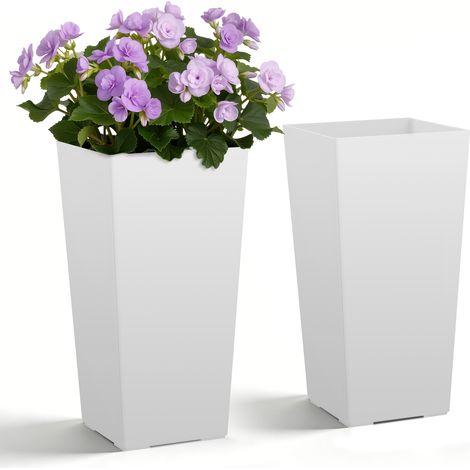 VEVOR Macetas Altas para Plantas 550 mm, Paquete de 2 Piezas, Maceteros Grandes para Interior y Exterior, Cónico Cuadrado, con Depósito, Diseño Moderno, Plástico, Decoración para Jardín Hogar, Blanco (1/5)