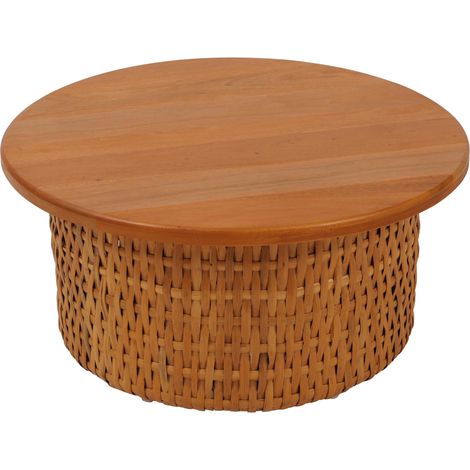 [NUNCA USADO] Mesa de centro HHG-335, mesa auxiliar, mesa de sofá, mesa de salón, madera de caoba, ratán, redonda, Ø 75 cm