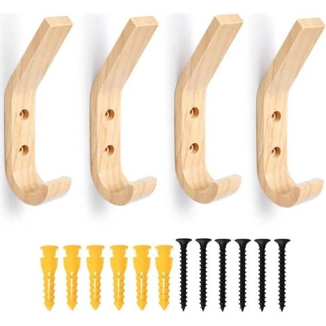 Patère - Lot de 4 Crochets Muraux - Bois Naturel - 15.5cm - Style Contemporain (1/4)