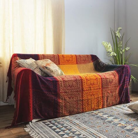 Couvre-lit bohème 150 x 190 cm en coton tissé à la main – Couverture légère avec pompons – Protection pour canapé et lit-Muntra (1/5)