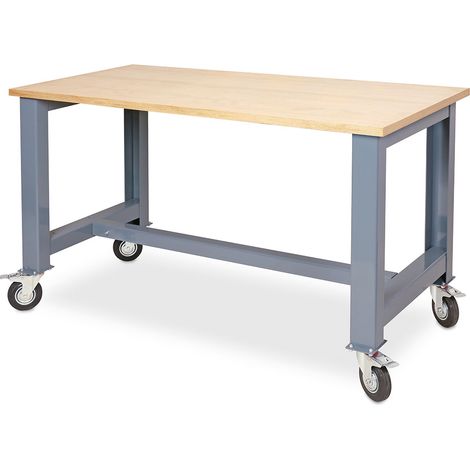 BRB Fahrbare Werkbank, BxTxH 1500x700x830 mm 2 Bockrollen, 2 Lenkrollen mit Feststellbremsen, Rad-Ø 125 mm (1/3)