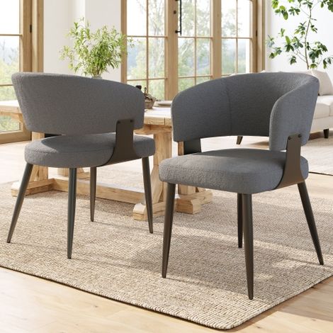 Chaises de salle à manger ou de coiffeuse en flanelle (lot de 2) – design ergonomique avec dossier incurvé – beige/gris. (1/5)