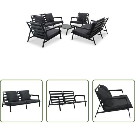 vidaXL Canapé jardin - Salon de jardin 5 pcs avec coussins Aluminium Gris foncé (1/5)