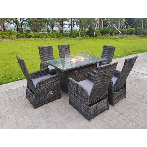 Fimous Rattan Garden Furniture Gas Fire Pit Rectangle Oblong Dining Table And Chairs 6 Seater Plus Rectangular Table (1/5)