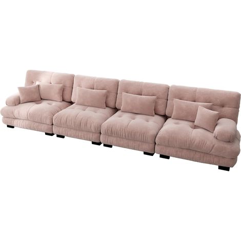 Divano modulare angolare 4 posti in ciniglia rosa con seduta profonda (1/5)