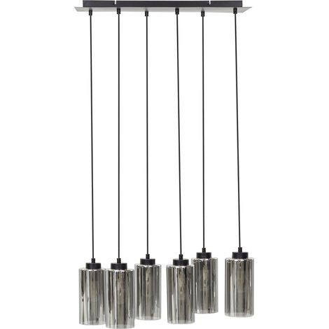 Lampada a sospensione moderna a 6 luci con base in ferro e paralume fumé in vetro Soggiorno Camera da letto Illuminazione d'ambiente Grigio Puriri