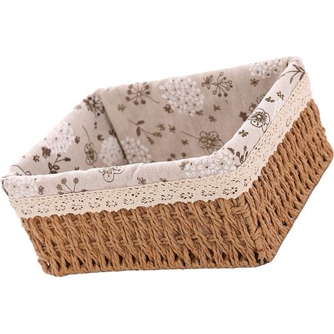 Panier de rangement cosmétique de bureau en rotin tressé, panier de rangement en tissu rustique en rotin tressé, couleur kaki (1/5)