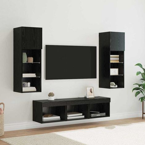 TV-Wandgeräte 5 pcs Schwarz Eichen-Optik Holzwerkstoff