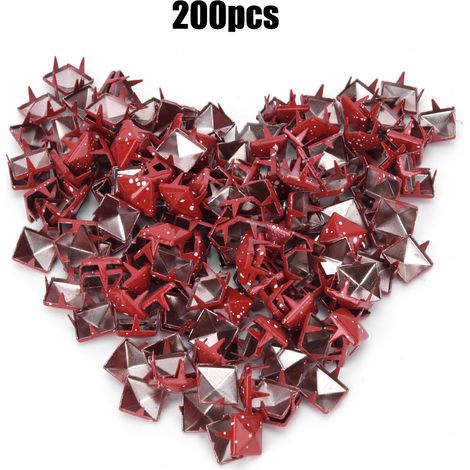 200 Rivets Carrés Métal DIY Chaussures Sacs Chapeaux Déco Accessoires 9mm Rouge Fond Blanc Points (1/5)