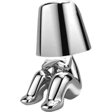 Lampe de Table Homme Doré Lampe Amusante Veilleuse, Lampe Penseur Décorative Sculpture Ornement Maison, Lampe d'Art-Modèle assis argenté (1/3)