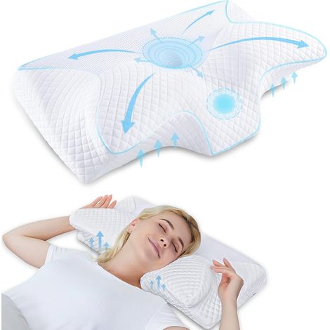Oreiller cervical en mousse à mémoire de forme, oreiller orthopédique de soutien cervical, oreillers ergonomiques pour dormir sur le côté et sur le dos-AquaForge (1/5)