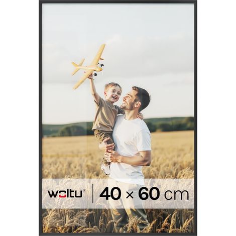 WOLTU Marco de aluminio con 1 paspartú de 40 x 60 cm para impresiones fotográficas y pósteres, montaje en pared, plateado Negro