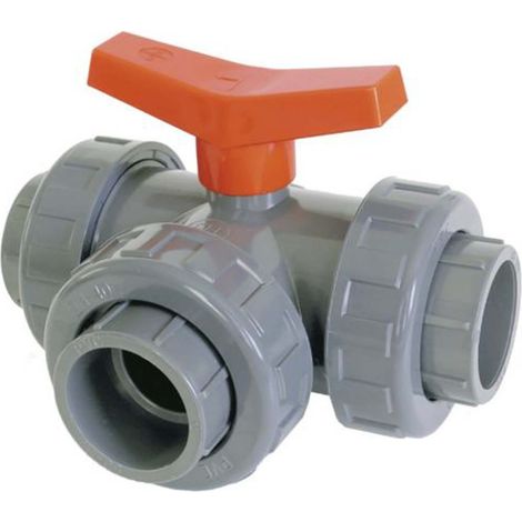 Vanne PVC 3 voies 'T' diamètre 50 mm – Raccord F/F à coller – Pression nominale 10 bar – Température de service 0°C à 60°C – Jardiboutique