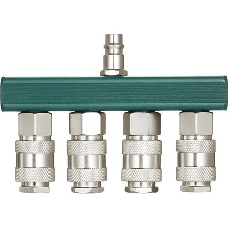 Distributeur D'air Comprimé à 4 Voies - Connecteur Rapide Fileté, Répartiteur Pour Un Raccordement Simple à L'air Comprimé, Raccords Pneumatiques (1/4)