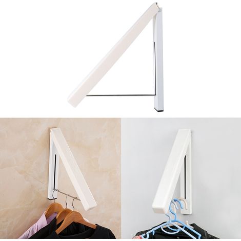 Porte-manteau mural pliable en plastique pour entrée salle de bain cuisine rangement économiseur d'espace 1 porte-cintre + 1 sac vis (1/5)
