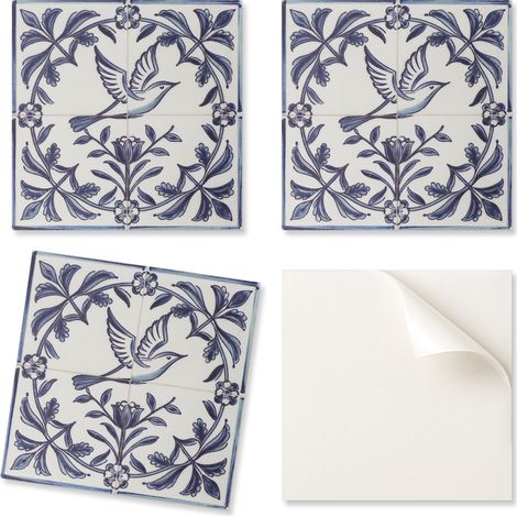 Paquete de baldosas de vinilo autoadhesivas con motivo de p谩jaro entre plantas, 20x20x20 cm.
