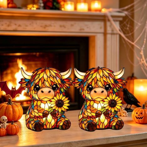 Irovami Lampe vache vitrail – USB 3D, lot 2, veilleuse, cadeau (1/5)