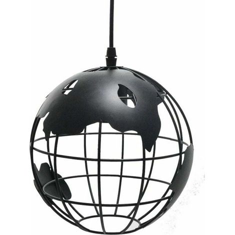 Lampe Suspension Industrielle Vintage Globe Métal Diamètre 20cm Pour Cuisine Salon Restaurant Bar Noir (1/4)