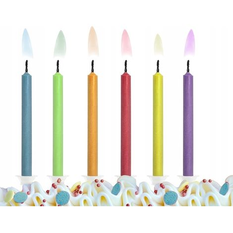 Candeline di compleanno a forma di fiammelle colorate, assortite, 6 pezzi. (1/2)