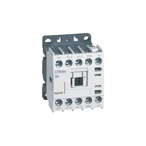 Mini contacteur de puissance CTX 3 pôles 9A avec contact auxiliaire intégré 1NF tension de commande 24V~ (417030)