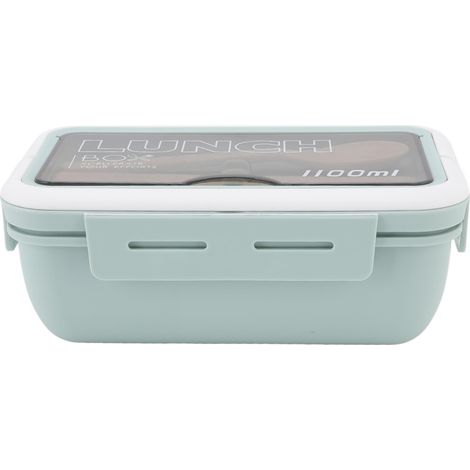 Bento-Box für Erwachsene mit 2 Fächern, 1100 ml, inklusive Löffel und Essstäbchen, Grün – Ideal für Büro und Schule (1/5)