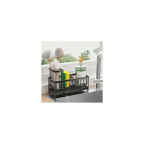 Organizzatore per lavello da cucina, in acciaio inox 304, porta spugna multifunzionale con vassoio di scolo automatico (nero) - Crezuo