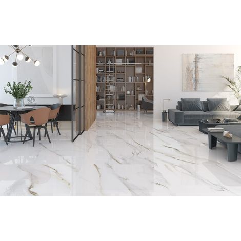 Carrara – Baldosa porcelánica efecto mármol Calacatta · interior - Calacatta Gold - 33x100 cm Relieve Velvet (pared) - Palet completo (1/5)