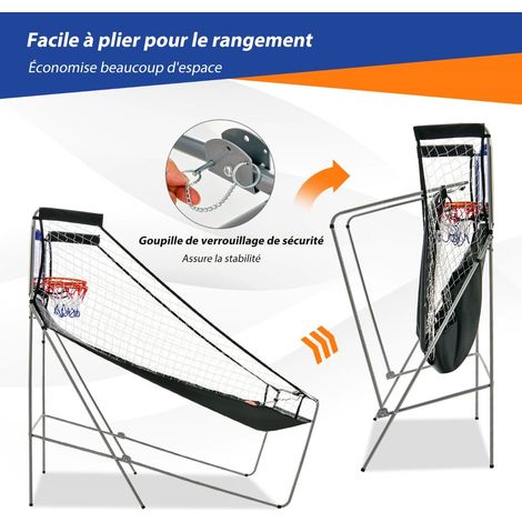 Jeu de basket arcade bleu marine pliable en métal avec 2 paniers, 8 modes, score et sons pour maison et salle de jeux (1/5)