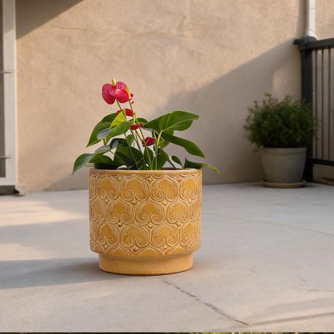 Pot de fleurs en céramique jaune avec ornement cœur Ø24 cm (1/5)