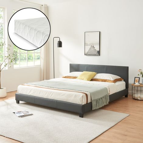 Kunstlederbett Albacete mit Matratze Kunstleder 180x200 cm Dunkelgrau Corium