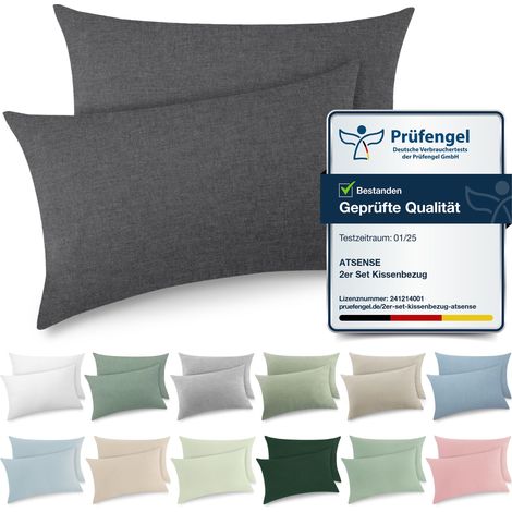 Taie Oreiller 40x80 Cm,Taie d'oreiller Lot De 2, 100% Coton Lavé, Housse Coussin avec Fermeture Eclair, Doux Resistant Et Confortable, Gris Foncé Taie (1/5)