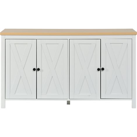 Buffet blanc en MDF avec 4 portes et 2 étagères réglables 140 x 40 x 78 cm (1/5)