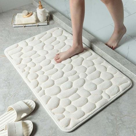 Tapis de sol gaufré en galets, tapis de sol absorbant antidérapant pour entrée de salle de bain (blanc lait, 40 60CM) (1/3)