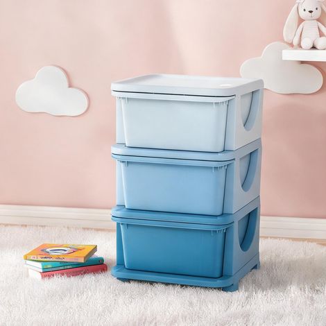 Commode enfant 3 tiroirs en PP bleu avec bords arrondis (1/5)