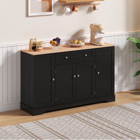 Credenza da cucina 138 cm con cassetto, ante e ripiani regolabili, nera HAVRYA (1/5)
