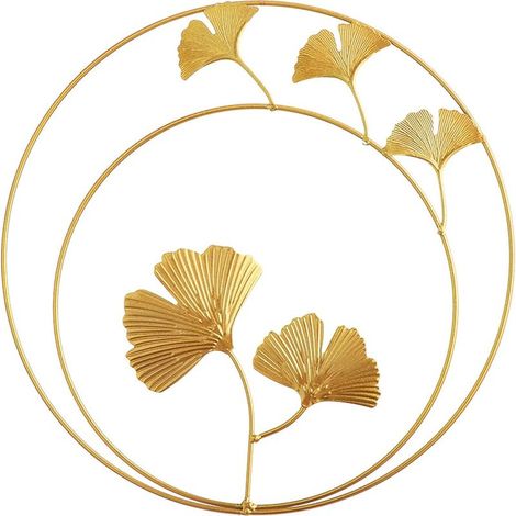 Sculpture murale en métal, feuilles de ginkgo en fer (double ronde), décoration idéale pour la maison, le bureau, le salon ou l'hôtel. (1/2)