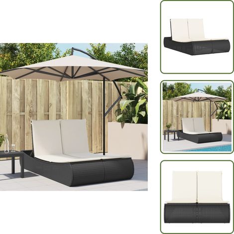 Chaise longue double avec coussins noir résine tressée - Chaises Longues Doubles - Transats - Lit De Bronzage - Mobilier De Jardin - Chaises Extérieures (1/5)