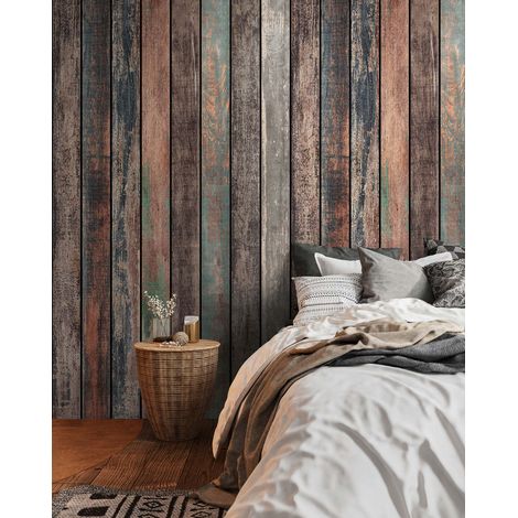 Papier peint intissé Imitation bois Bleu, Marron, Multicolore - 1,59 x 2,8 m (1/3)